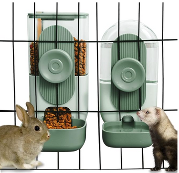 Lemtrflo Hanging Automatic Food Water Dispenser,Gravity Rabbit Feeder and Water Dispenser Set,Cage Cat Food and Water Dispenser Food Bowl for Bunny Chinchilla Guinea Pig Hedgehog Ferret (Green)